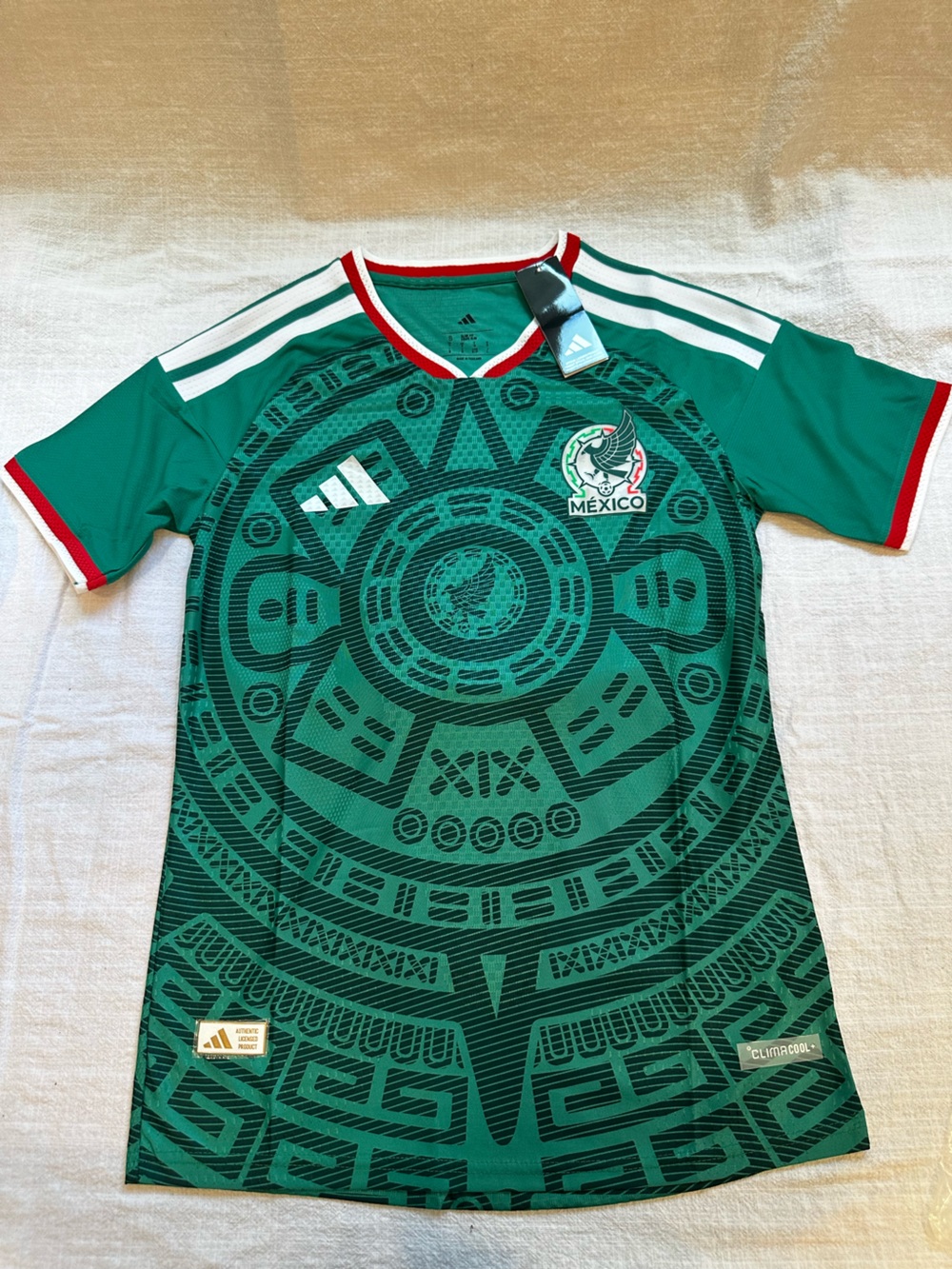 adidas Green Mexico Aztec Graphic Soccer Jersey with White Accents